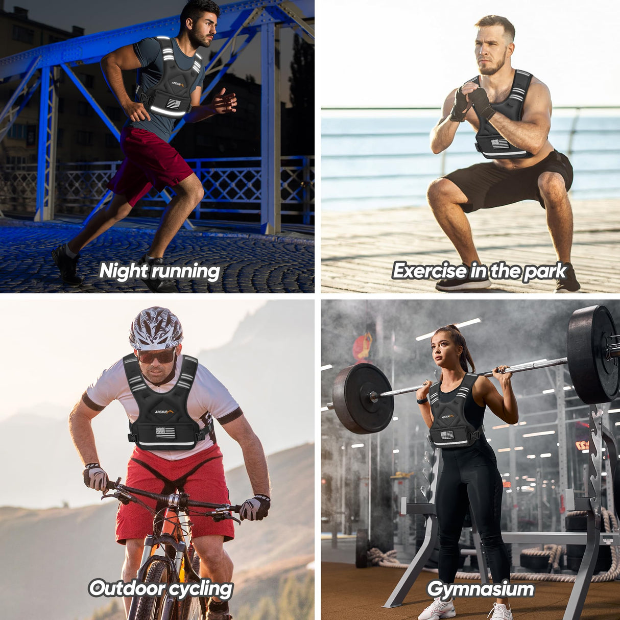 APEXUP Adjustable Weighted Vest, 4-10lb/12-18lb/20-32lb Vest with 6 Ironsand Weights and Large Pocket, Weight Vest for Men Women Strength Training, Running, Walking (20-32lb, Black)