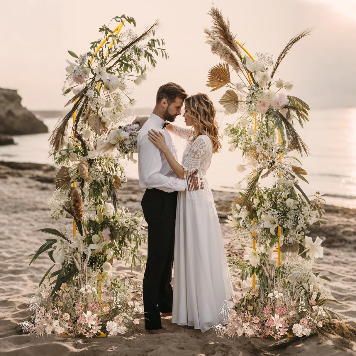 Wedding Flower Arch Stand Gold Half Arch 2pc Curved Backdrop Stand 6.2&6.9 Ft For Wedding Ceremony Bridal Shower Heart Arch Stand For Proposal Climbing Plants Garden Arch Party Decorations