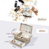 Dajasan Jewelry Box Organizer, Jewelry Boxes for Women Girls, 3 Layers Jewelry Gift Box for Christmas, Valentine's Day, Birthday, Mother's Day (Champagne)