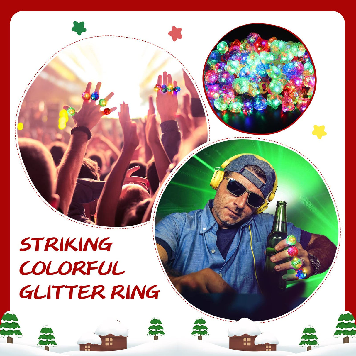 Leyndo 48 Pack LED Light up Rings Halloween Party Favors for Kids, Glow in The Dark Party Supplies Colorful Bumpy Jelly Rubber Finger Light for Halloween Treat Toy Christmas Goodie Bag Stuffers(Mixed)