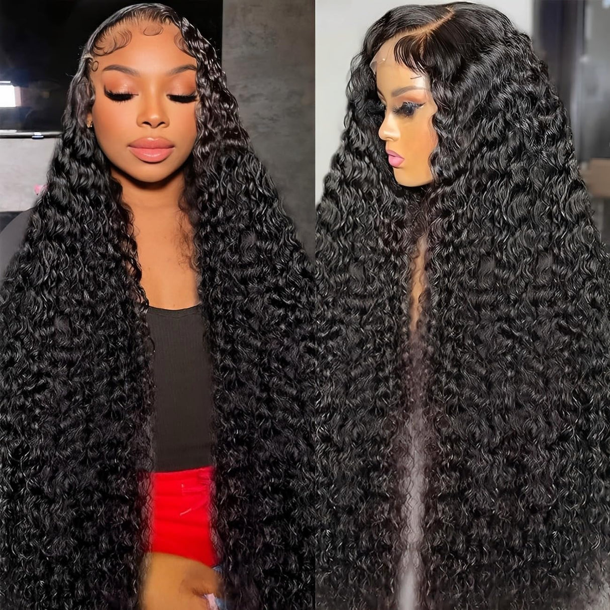 BVLBVL 200 Density 28 Inch 13x6 Deep Wave Lace Front Wigs Human Hair 12A Curly Human Hair Wig HD Lace Frontal Curly Wig Pre Plucked Wet and Wavy