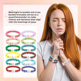 Huquary 24 Pcs Cross Beaded Bracelets, 8mm Christian Stone, Stylish