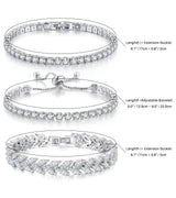 YOYUNLUO 4 Pcs Tennis Bracelet Set Silver Plated Marquise Cubic Zirconia CZ Diamond Dainty Adjustable Silver Bracelets for Women Brides Stackable Fashion Jewelry Wedding Prom Gift, 6.5 inch