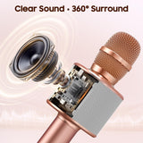 BONAOK Wireless Bluetooth Karaoke Microphone,3-in-1 Portable Handheld Karaoke Mic Speaker Machine Home Party Birthday for All Smartphones PC(Q37 Rose Gold)