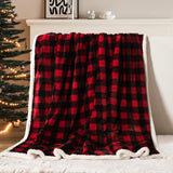 BEAUTEX Sherpa Fleece Flannel Blanket Twin Size, Super Soft Warm Buffalo Plaid Plush Microfiber Blankets, Cozy Fuzzy Christmas Blanket for Couch Sofa Bed (Red, 60" x 80")