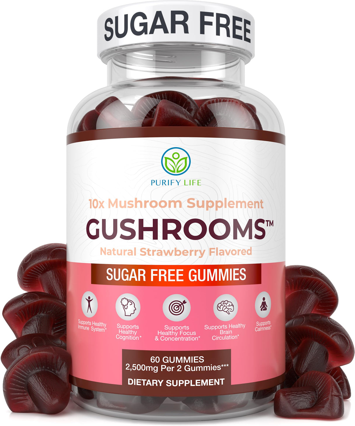 Sugar-Free Mushroom Complex Gummies - Potent 10x Mushroom Supplement with Lions Mane, Chaga, Reishi, Cordyceps Natural Stress Support, Calm Gummies, Nootropic Supplement, No Sugar or Pills