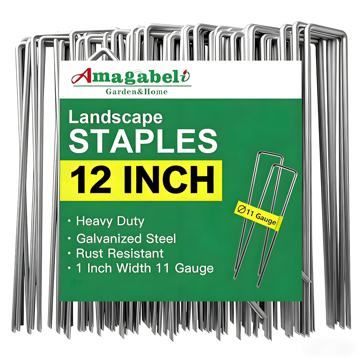 AMAGABELI GARDEN & HOME 100 Pack Galvanized Landscape Staples 12 Inch 11 Gauge Garden Staples Garden Stakes Plant Cover Stakes U-Shaped Landscape Stakes Landscape Pins for Weed Barrier Fabric