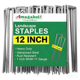 AMAGABELI GARDEN & HOME 100 Pack Galvanized Landscape Staples 12 Inch 11 Gauge Garden Staples Garden Stakes Plant Cover Stakes U-Shaped Landscape Stakes Landscape Pins for Weed Barrier Fabric
