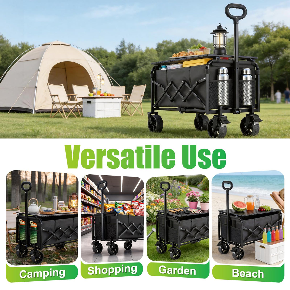 500LBS Large Collapsible Folding Wagon Carts Heavy Duty with Table & Brakes