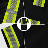TCCFCCT High Visibility Shirts for Men Class 3 Hi Vis Reflective Safety Shirts for Men Women, Short Sleeve Construction Work Shirts with Green Extend Edge, Meet ANSI, Durable & Breathable, DT-Black L