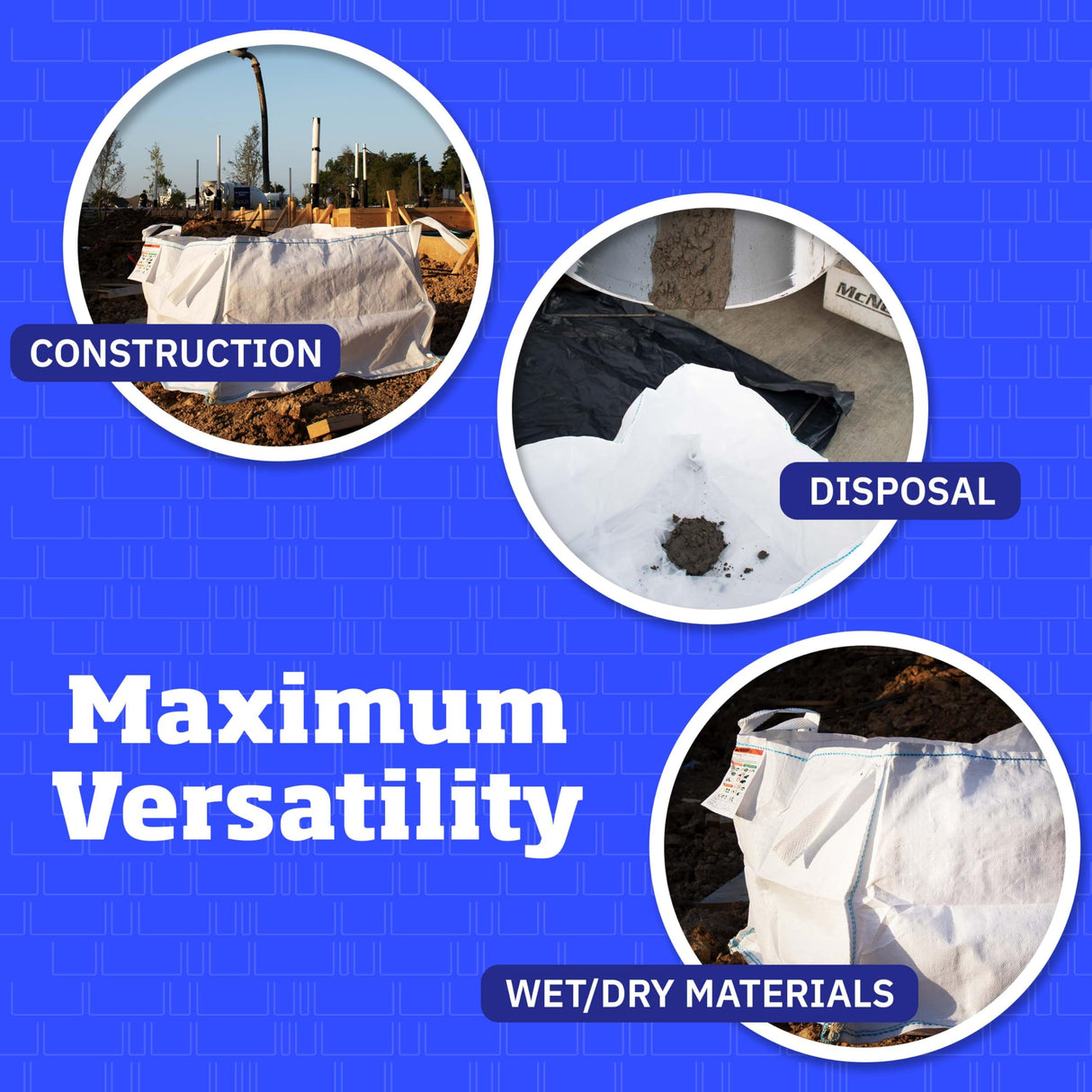 DURASACK Concrete Washout White Bag 130-Gallon Open Top Flat Bottom Woven Polypropylene Construction Demo Contractor Bag with Plastic Liner