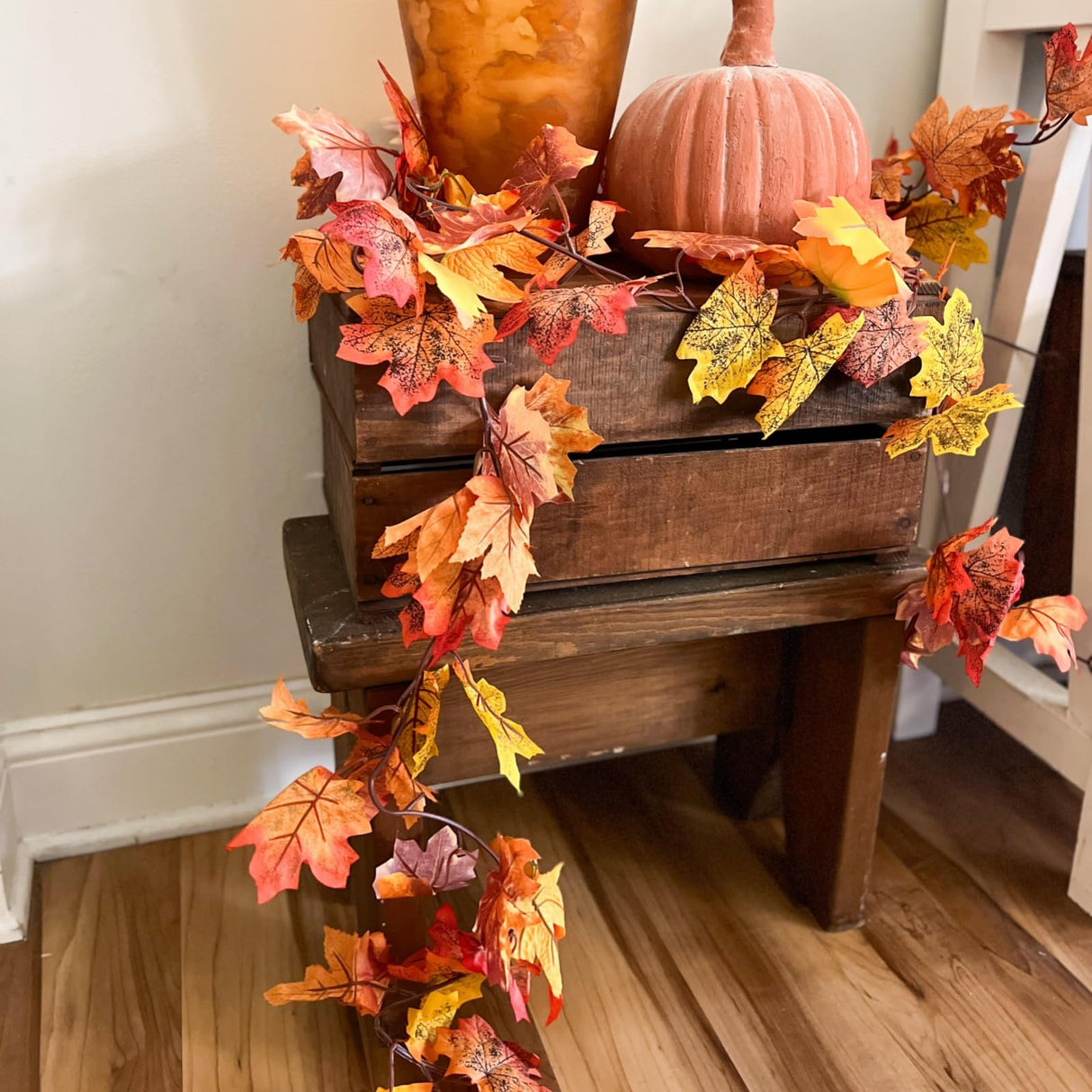 CQURE 9 Pack Fall Leaf Garland, Total 53.1Ft Artificial Fall Vines Autumn Garland Fall Maple Leaves Thanksgiving Decor for Home Wedding Fireplace Christmas