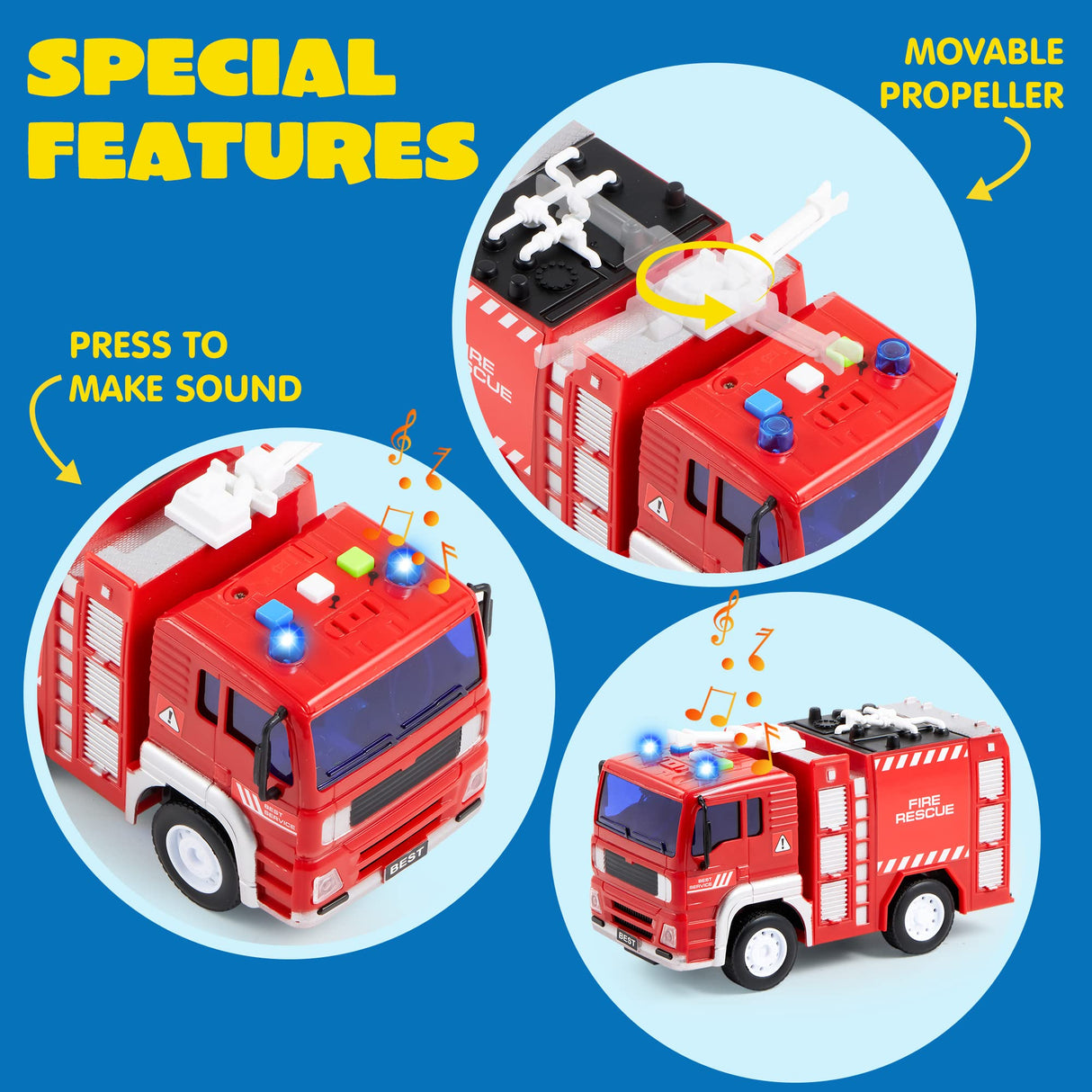 JOYIN 4 Packs Emergency Vehicle Toy Playsets, Friction Powered Vehicles with Light and Sound, Including Fire Truck, Ambulance, Play Police Car and Helicopter, Christmas Toddler Kids Boys Gifts
