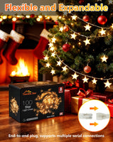 Twinkle Star 2 Pack 100 LED Star String Lights, Plug in Fairy String Lights Waterproof, Extendable for Indoor, Outdoor, Wedding Party, Christmas Tree, New Year, Garden Decoration, Warm White