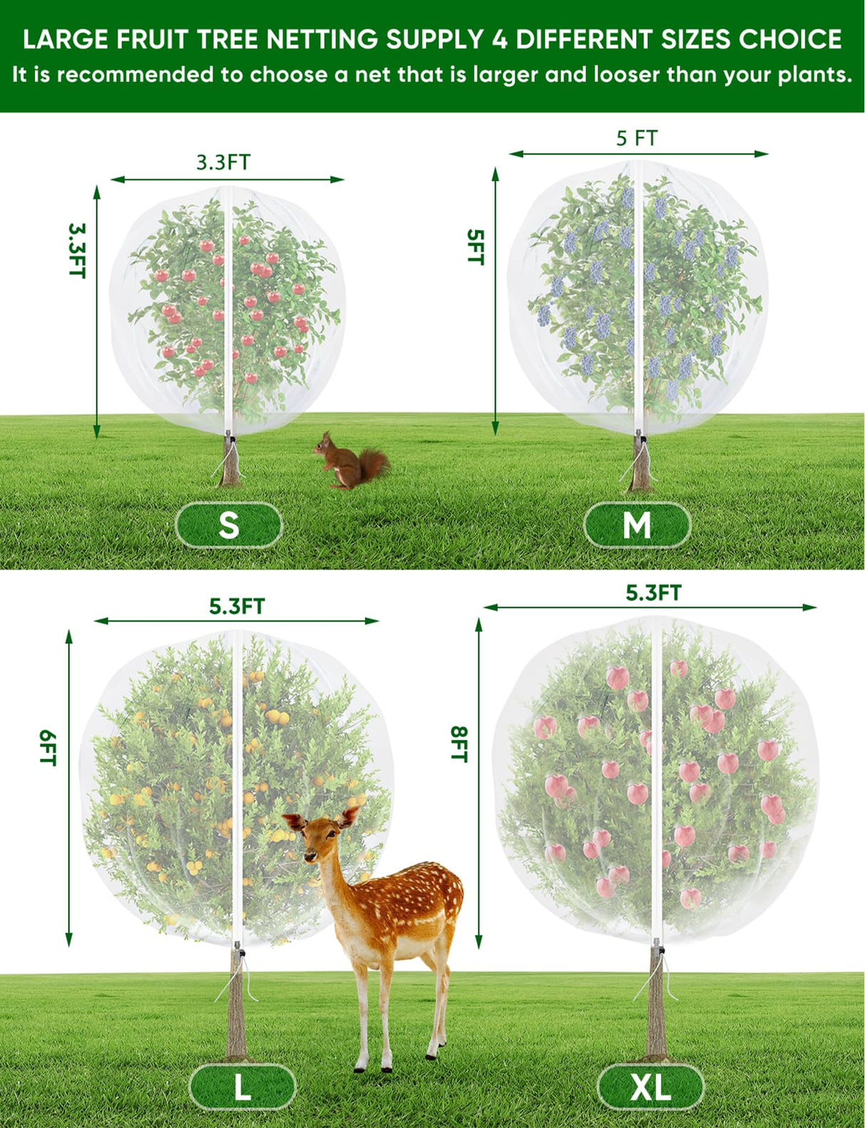 Large Fruit Trees Netting Cicadas - 2Pcs 3.3X3.3FT with Zipper and Drawstring,bird Mesh Covers for blueberry bushes,Garden Apple Pear Peach Orange Tree Fruit Tomato Bug Plant Protection (2, 3.3X3.3FT)