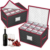 VERONLY Christmas Stemware Storage Cases with Dividers- Holds 24 Wine Glass Storage or Crystal Glassware Containers, China Storage Containers with 2 Handles and Lable Window -Set of 2 Black