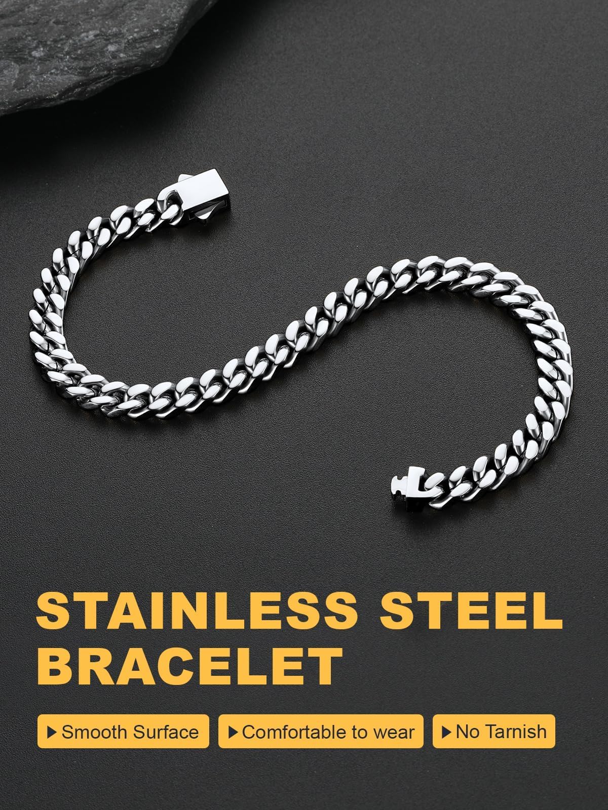 Stainless Steel Cuban Chain Bracelets for Men 5MM Silver Bracelet 7.5 Inch