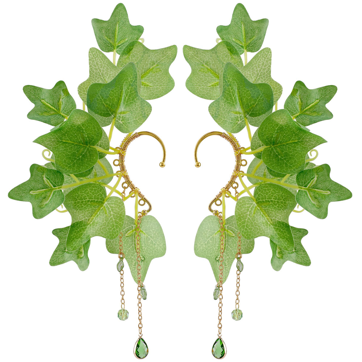 FRESHME Fairy Elf Ear Cuffs - Leaves Elven Ear Clip Wraps Poison Ivy Costume Woodland Earrings Forest Mother Nature Costume Renaissance Fantasy Dress Up Medieval Cosplay Accessories for Adult Women