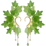 FRESHME Fairy Elf Ear Cuffs - Leaves Elven Ear Clip Wraps Poison Ivy Costume Woodland Earrings Forest Mother Nature Costume Renaissance Fantasy Dress Up Medieval Cosplay Accessories for Adult Women
