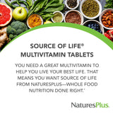 Natures Plus Source of Life - 180 Tablets - Multivitamin & Mineral Supplement with Concentrated Whole Foods - Gluten Free, Vegetarian - 60 Servings