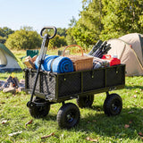 Goplus 880lbs Heavy Duty Garden Cart, Metal Utility Wagon Cart with Removable Oxford Cloth Liner & Mesh Sides, 10" Pneumatic Tires, 180° Rotating Handle for Yard, Lawn
