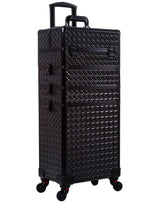 AROUS 5 in 1 Professional Makeup Train Case Aluminum Cosmetic Case Rolling Makeup Case Extra Large Trolley Makeup Travel Organizer, with 360° Swivel Wheels,Black