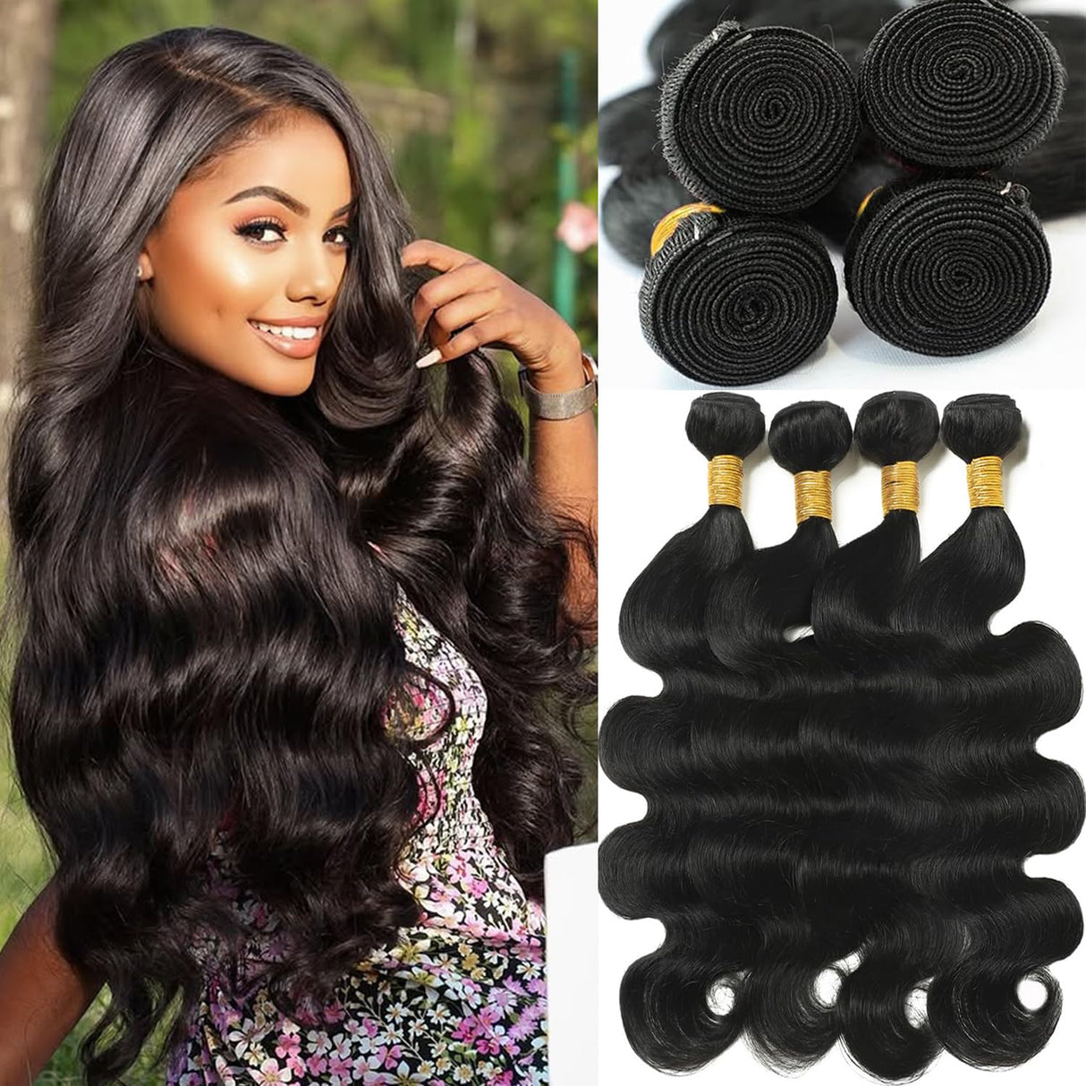 Body Wave Bundles Human Hair 18 20 22 24 Inch Human Hair Bundles 100% Unprocessed Brazilian Virgin Hair 4 Bundles Quick Weave Deals Human Hair Extensions for Women Natural Color