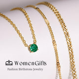 WomenGifts May Created Emerald (Deep Green) Layered Necklace Set, 14K Gold Plated Birthstone Pendant with Choker Cuban Link & Satellite Chain, Personalized Jewelry Gift
