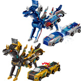 Transforming Dinosaur Toys, 2 in 1 Magnetic Cars Collision Transform into Dino Toys, for Boys Girls Toy Age 2-12, Christmas Birthday Gift (Gold Blue)