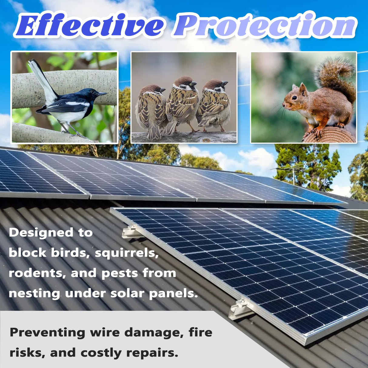 PROLEE Solar Panel Bird Guard with 100 Fastener Clips, 6 Inch x 100 FT Critter Guard for Solar Panels, 1/2 Inch PVC-Coated Galvanized Wire Mesh with Cable Cutter, Black