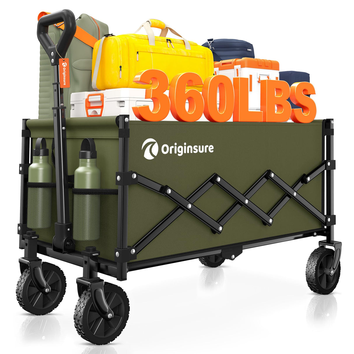 Originsure 110L Portable Collapsible Wagon Cart, 360lbs Heavy Duty, Green