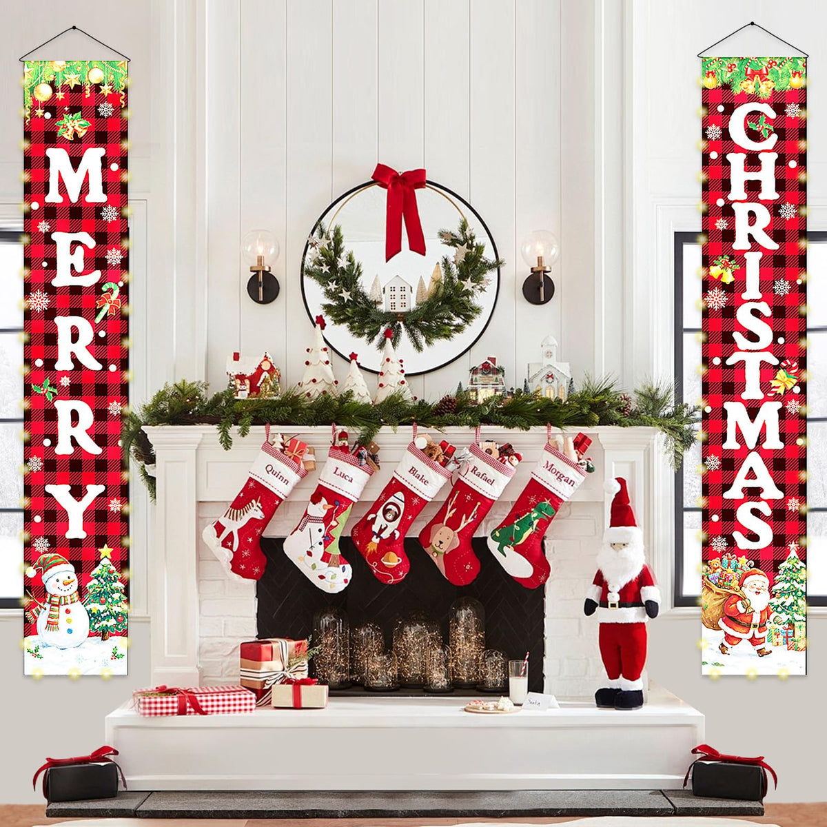 Mrsenloi Christmas Decorations Lighted Banner for Door, Snowman&Santa