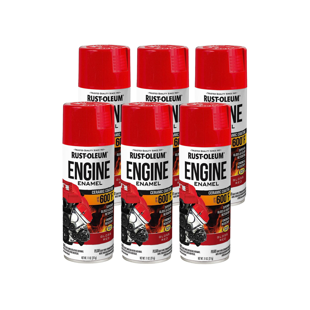 Rust-Oleum 363569-6PK Engine Enamel Spray Paint, 11 oz, Gloss Red, (Pack of 6)