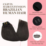 GOO GOO Clip in Hair Extensions Real Human Hair, Remy Human Hair Extensions Clip ins for Women, Natural Human Hair, 24inch 120g 7Pcs, 2 Dark Brown