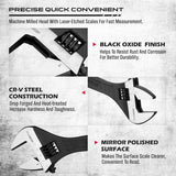 Adjustable Wrench Set Wrenches Sets: 4-Piece 6, 8, 10, 12 Inch Chrome Vanadium Steel Corrosion-Resistant Black Oxide Finish for Automotive Plumbing and Household Repairs