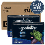 Goodnites Boys' Bedwetting Underwear, Size S/M (43-68 lbs), 76 Ct (2 Packs of 38), Packaging May Vary