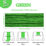 8 Pack Green Cheesecloth Table Runner 10Ft Gauze Cheese Cloth Table Runner 120 Inch Boho Sheer Sheer Rustic Fabric for Christmas Party Decor Baby Shower Wedding Home Holiday Decoration