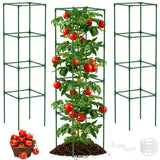 3 Pack Tomato Cage, 14.5" W x 53" H Square Tomato Trellis with 50 Pcs Clips