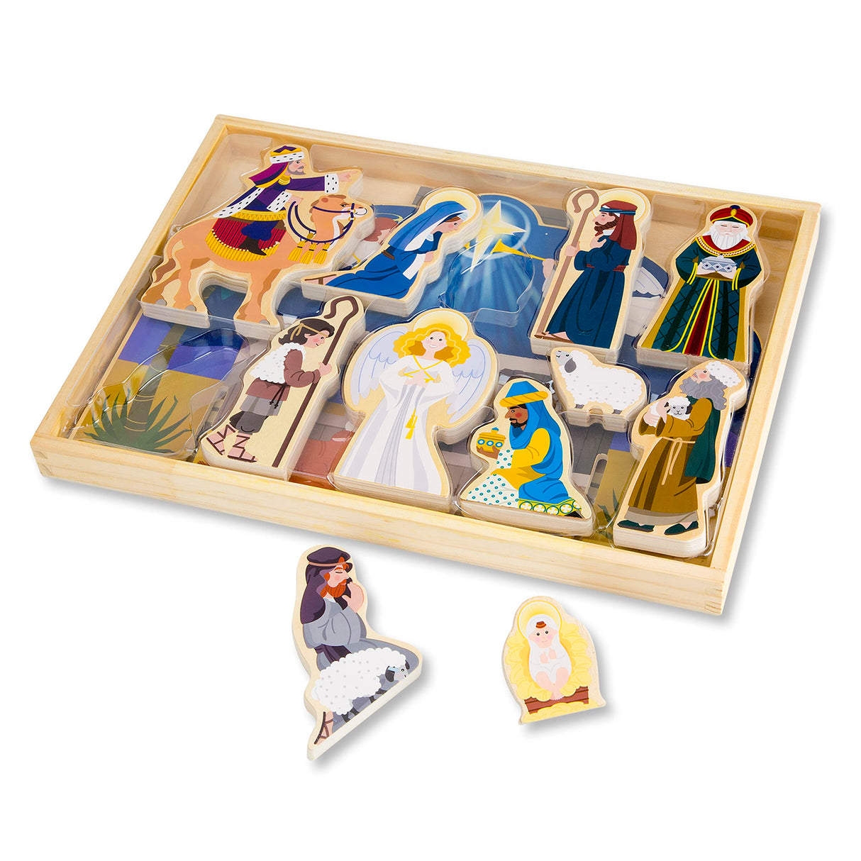 Melissa & Doug Classic Wooden Christmas Nativity Set with 4-Piece Stable and 11 Wooden Figures