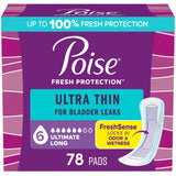 Poise Ultra Thin Incontinence Pads & Postpartum Pads for Bladder Leaks, 6 Drop Ultimate Absorbency, Long Length, 78 Count, Packaging May Vary