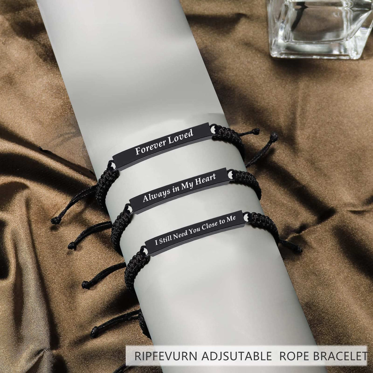 RIPFEVURN 4 Pack Cremation Jewelry Bar Urn Bracelet for Ashes for Women Men Adjustable Memorial Keepsake Rope Braided Bracelet