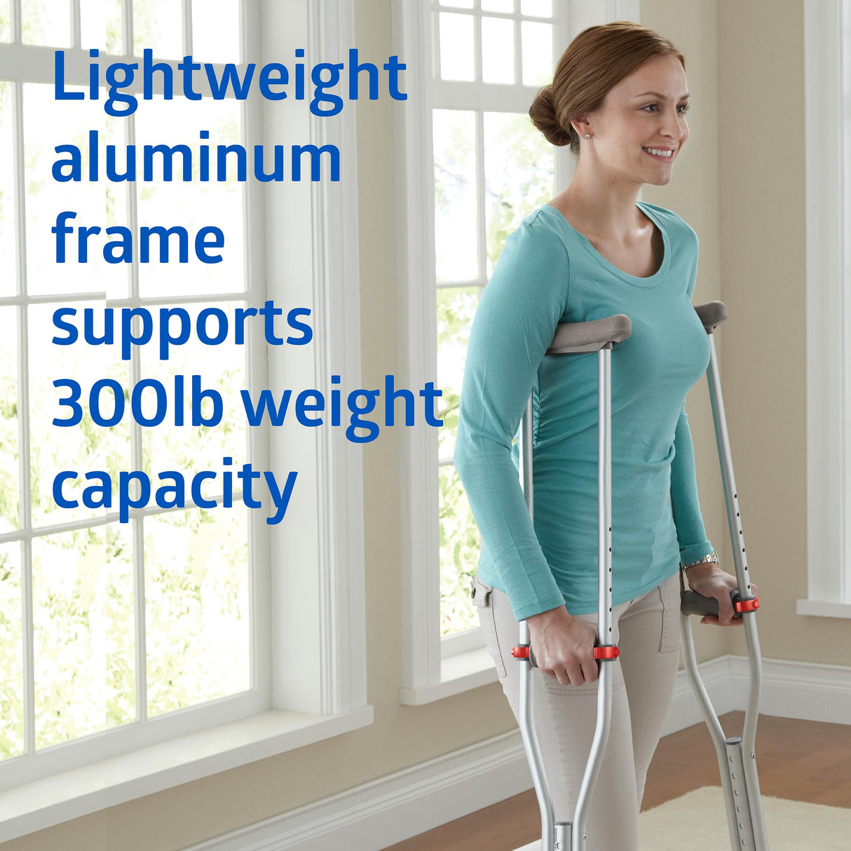Medline Lightweight Aluminum Red Dot Crutches, for Patients 4’6”–5’2” Tall, Walking Aid for Kids, Adults & Seniors, 300 lbs. Weight Capacity