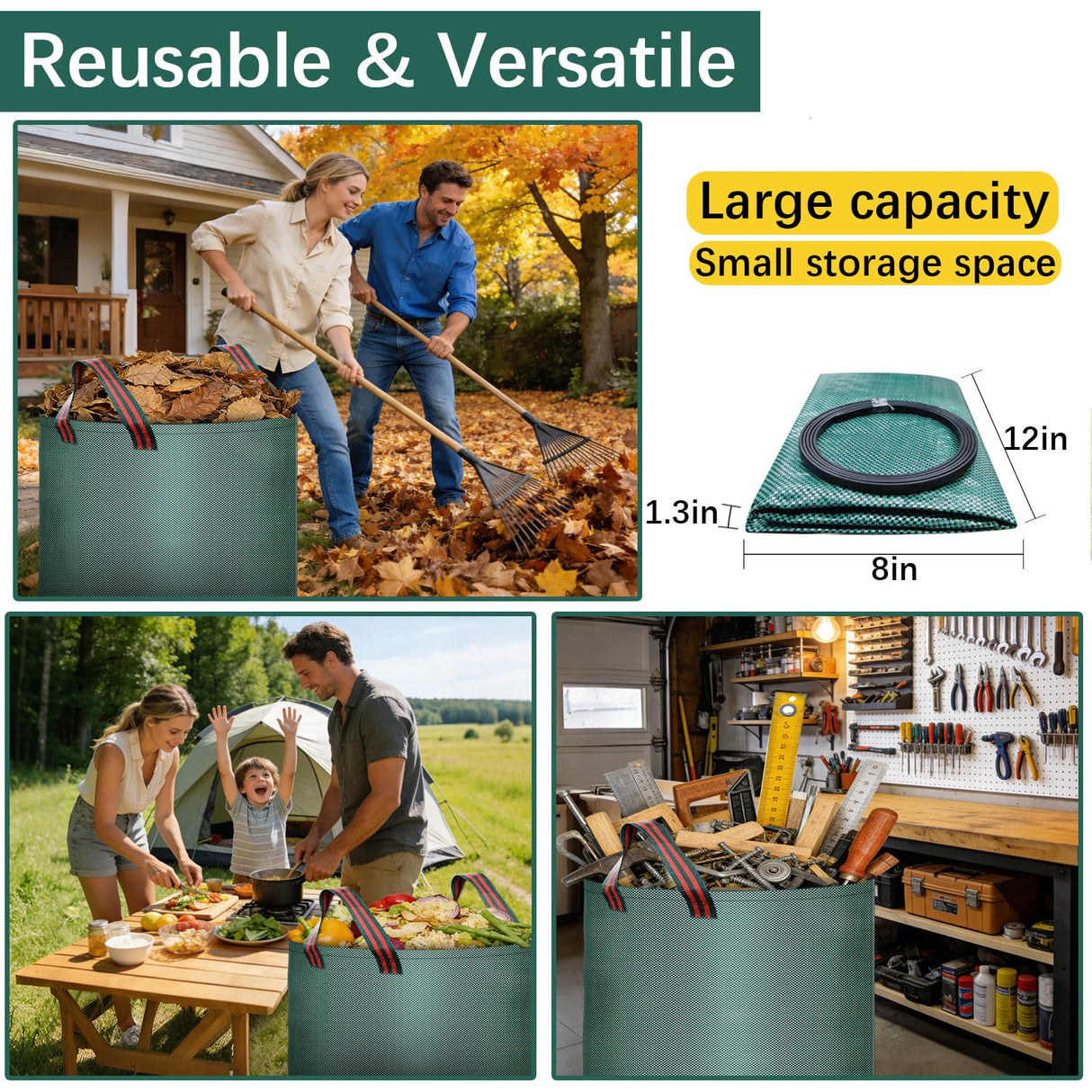 3 Pack 72 Gallon leaf collector bag lawn bags,leaf bags Heavy duty reusable,Gardening gloves included,Suitable for camping, yards, and recycling; can Cleaning debris, leaves, grass clippings