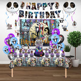 Favuit Birthday Decorations, Nightmare Christmas Party Supplies Halloween Birthday Party Decorations Set Includes Banner Balloons Tablecloth Backdrop Hanging Swirls Cake Toppers