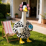 shpipa Goose Porch Outfit, 23-Inch Goose Statue, Leopard Print Bathrobe for Patio Home Decor, Comes with Curler, Waist Belt, Donut & Coffee Cup