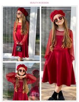 Arshiner Girl's Sheer Mesh Lantern Long Sleeve Red Christmas High Waist Elegant Party Short Dress 8-9 Years