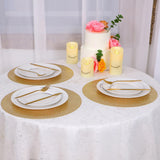 Snowkingdom Round Gold Placemats Set of 12, Gold Vinyl Metallic 15 Inch Round Placemat, Washable Wipeable Hollow Place Mats Non Slip Dining Table Mats for Halloween Wedding Party Christmas Decoration