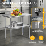 VIVOHOME 24 x 36 Inch Stainless Steel Work Table with Backsplash, Prep Commercial Table with Wheels for Restaurant, Hotel, Home and Warehouse