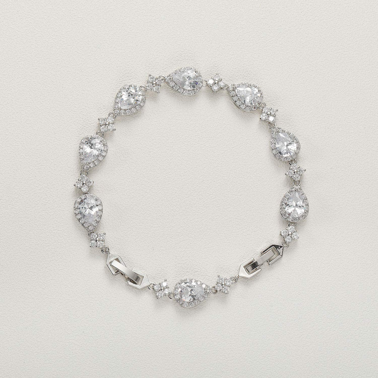 SWEETV Wedding Teardrop Bracelets for Brides Bridesmaids, Crystal Cubic Zirconia Bridal Bracelets for Women Prom, Silver