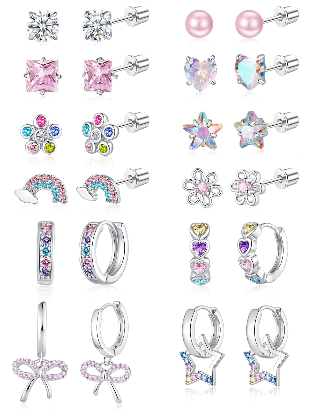 Hypoallergenic Screw Back Earrings for Women Girls Kids Surgical Steel Earrings for Sensitive Ears Cute Heart CZ Flower Butterfly Toddler Girl Earrings Screwback Studs Hoops, Star Age：overyears 4 old